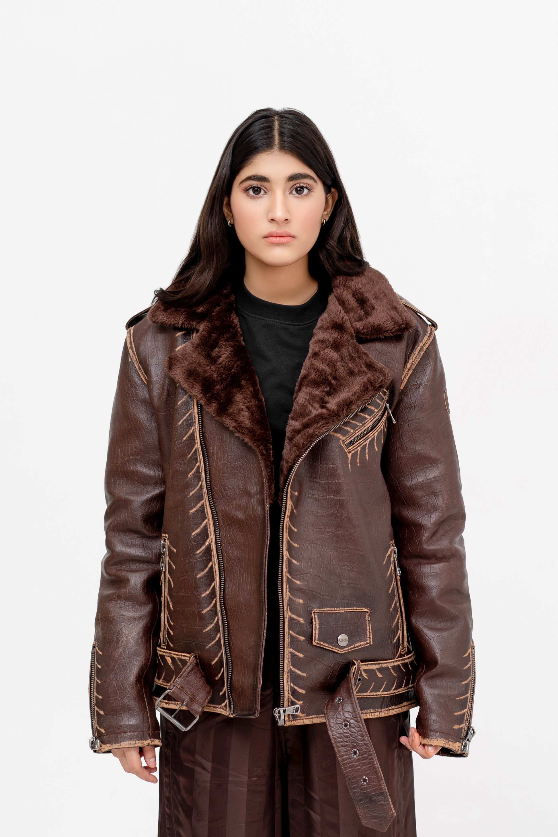 Gallery-Clad Maverick Rub Off Leather Jacket - Khoja.co