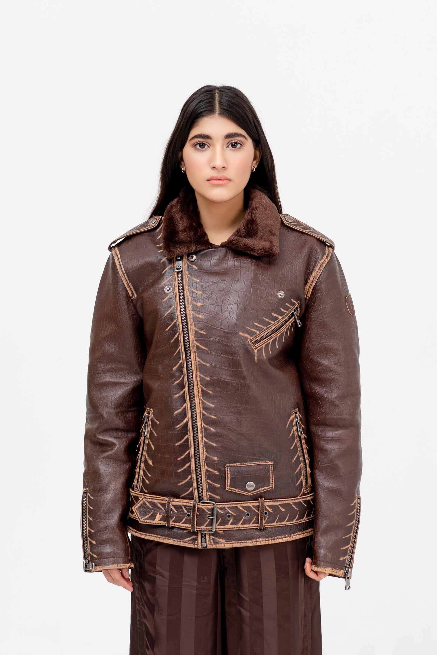 Gallery-Clad Maverick Rub Off Leather Jacket - Khoja.co