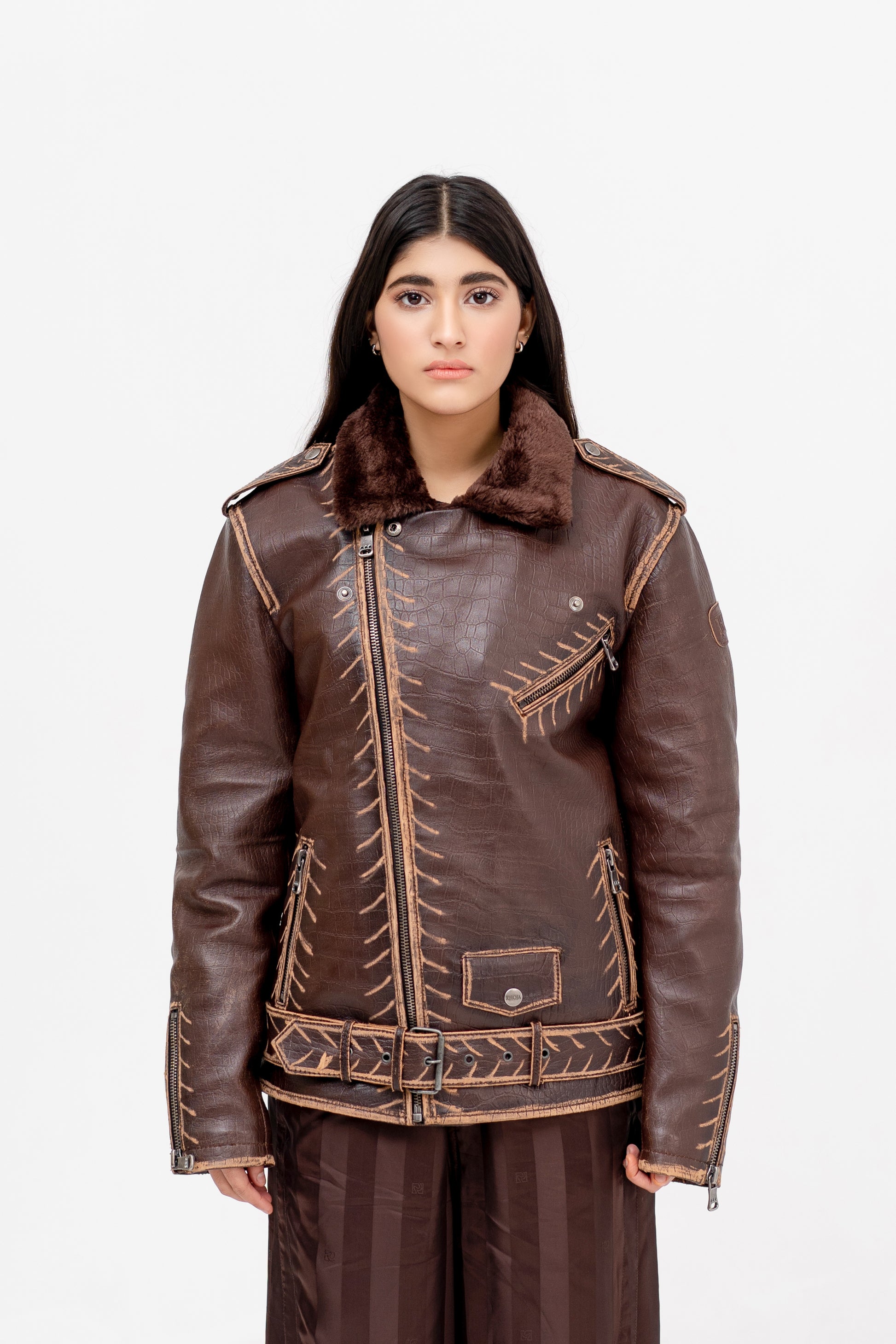 Gallery-Clad Maverick Rub Off Leather Jacket - Khoja.co