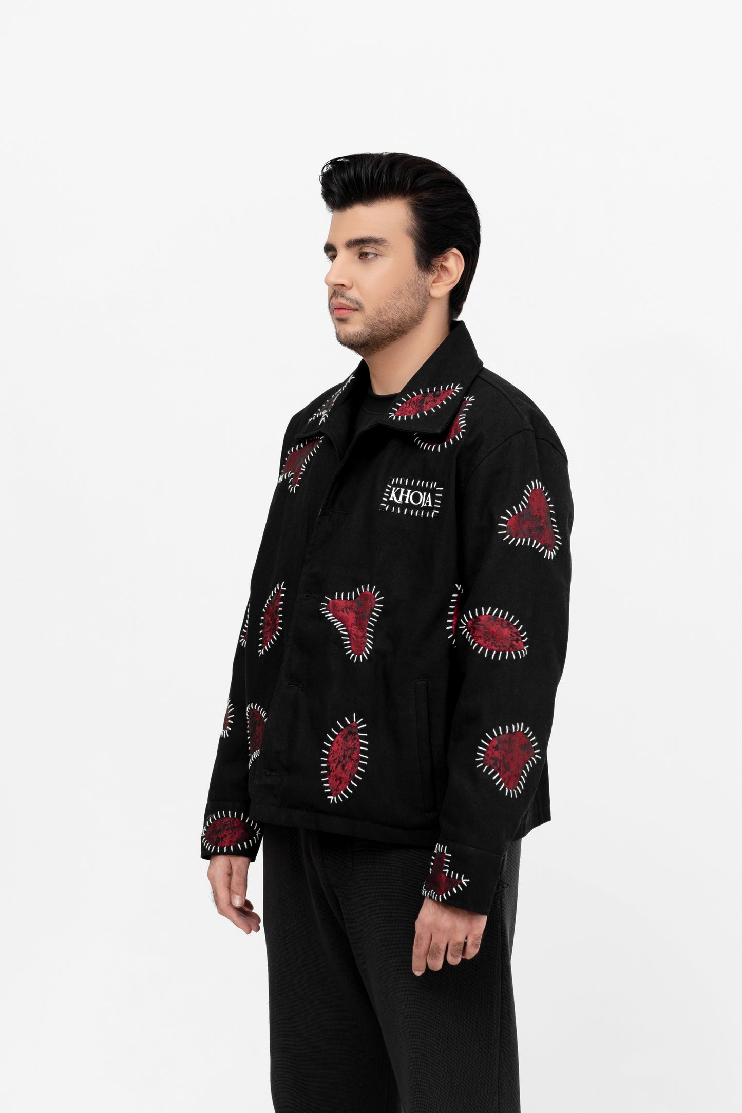 Scarlet Stitched Noir Woven Cotton Jacket - Khoja.co