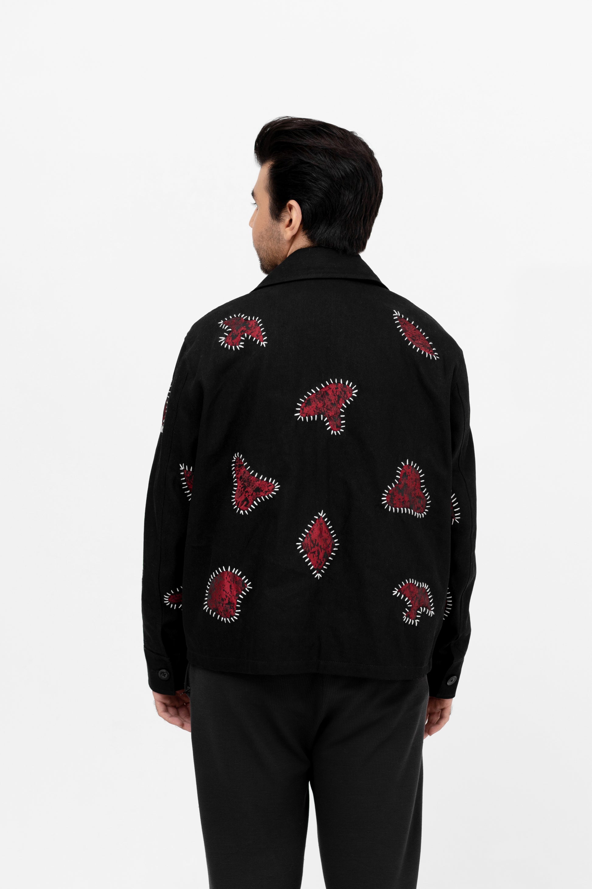 Scarlet Stitched Noir Woven Cotton Jacket - Khoja.co