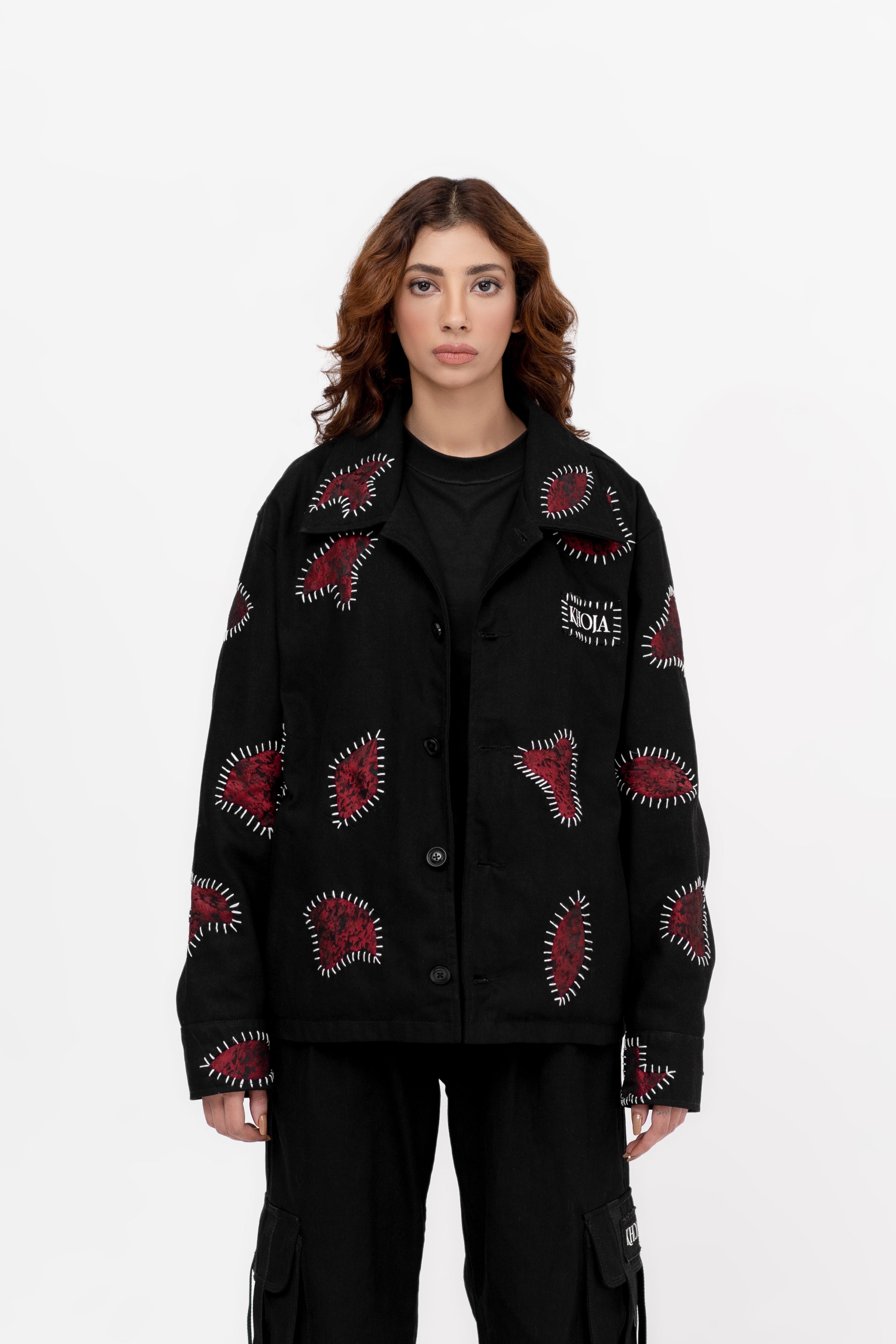 Scarlet Stitched Noir Woven Cotton Jacket