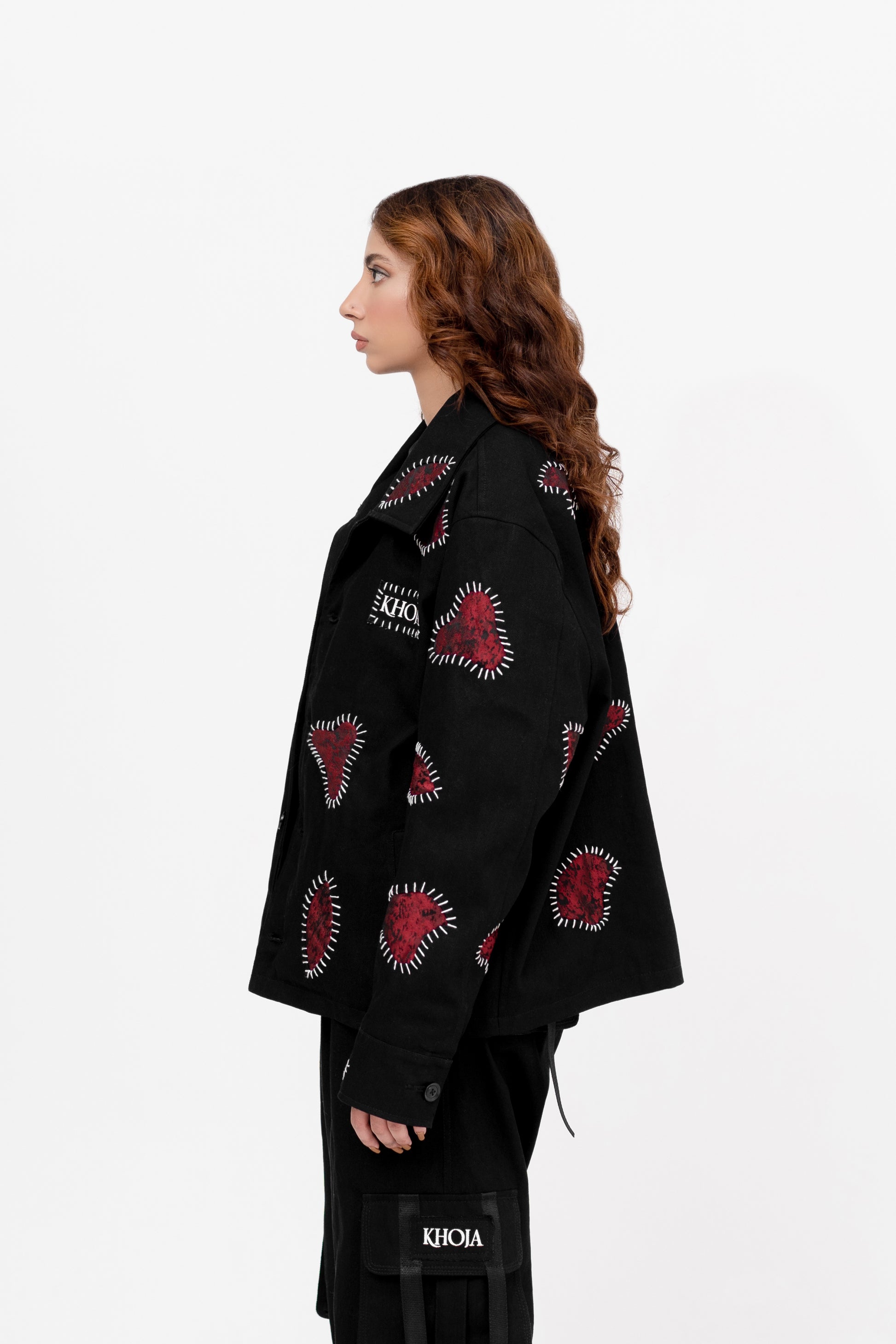 Scarlet Stitched Noir Woven Cotton Jacket - Khoja.co