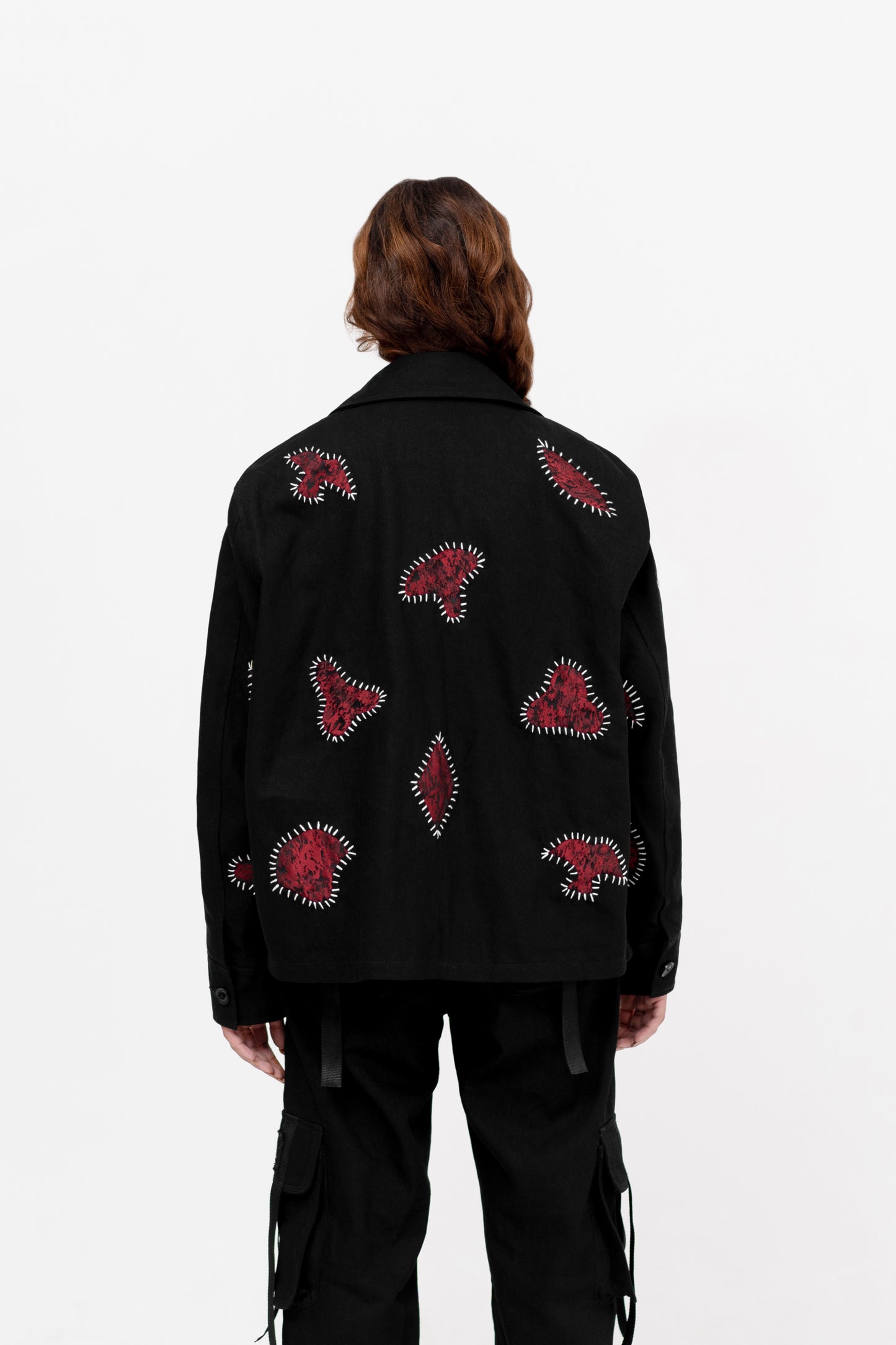 Scarlet Stitched Noir Woven Cotton Jacket - Khoja.co