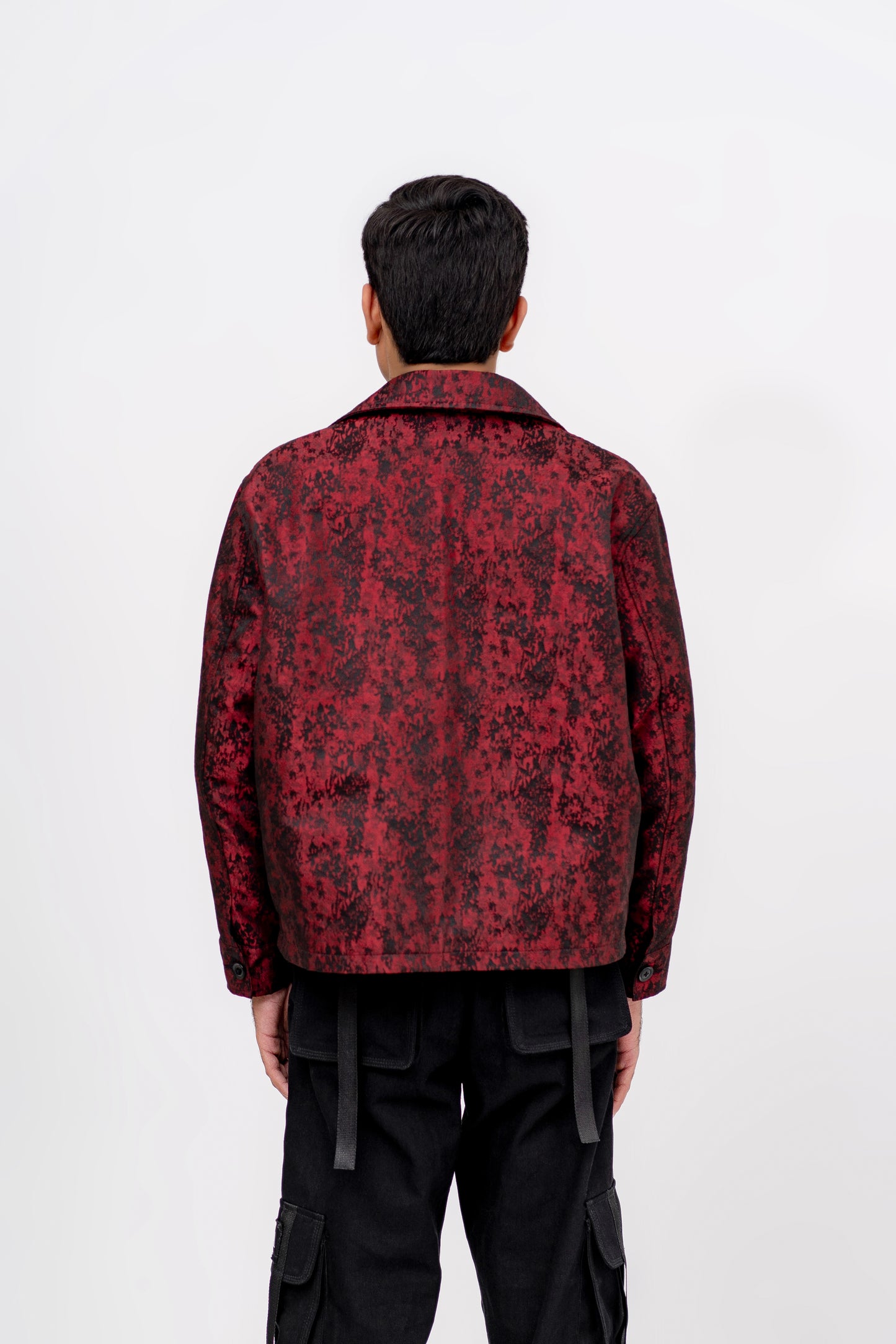 “Crimson Noir Weave” Cross Weaved Woven Cottan Jacket - Khoja.co