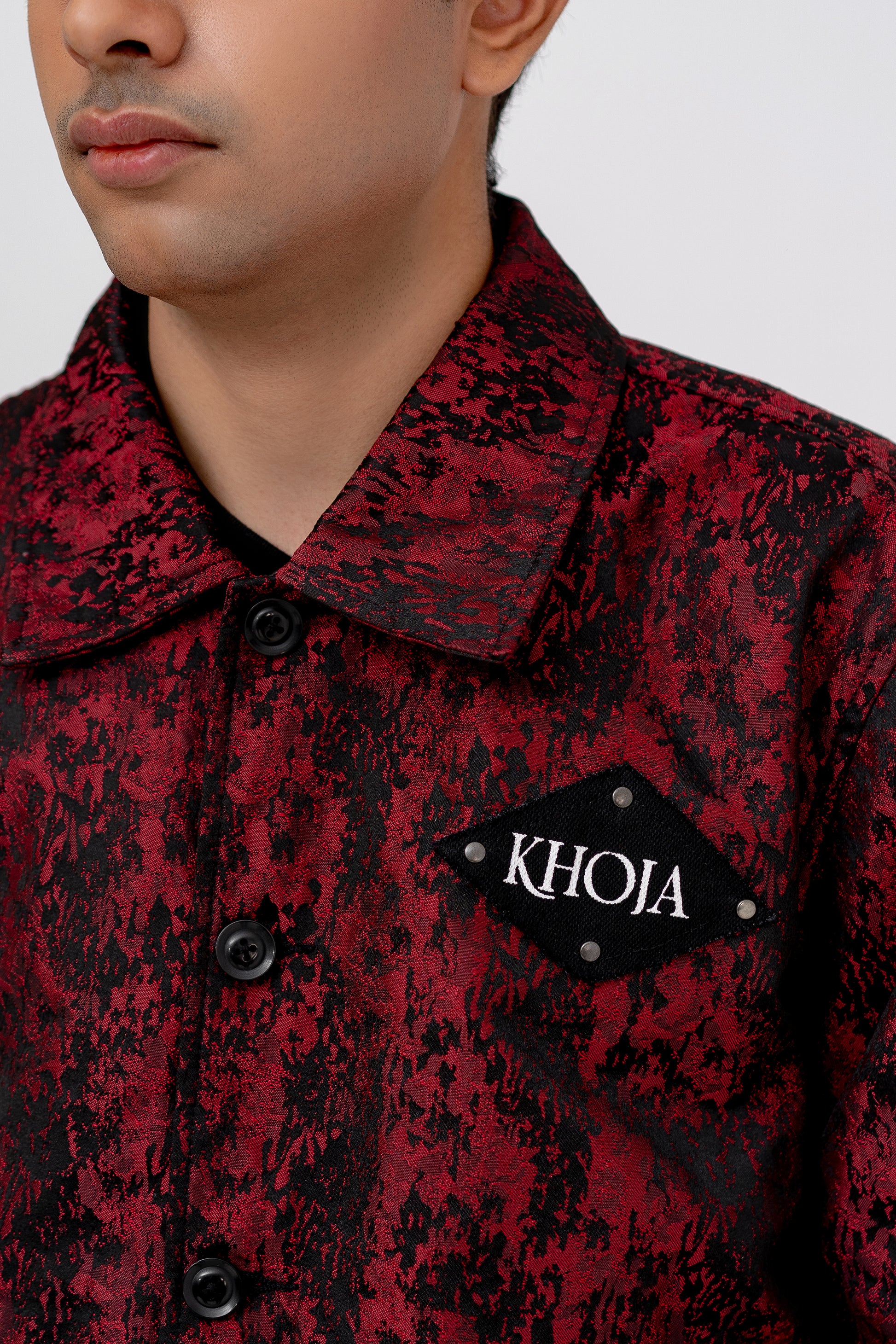 “Crimson Noir Weave” Cross Weaved Woven Cottan Jacket - Khoja.co