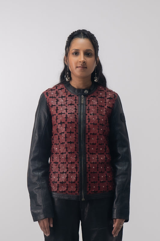 CRIMSON BLOOM LEATHER JACKET