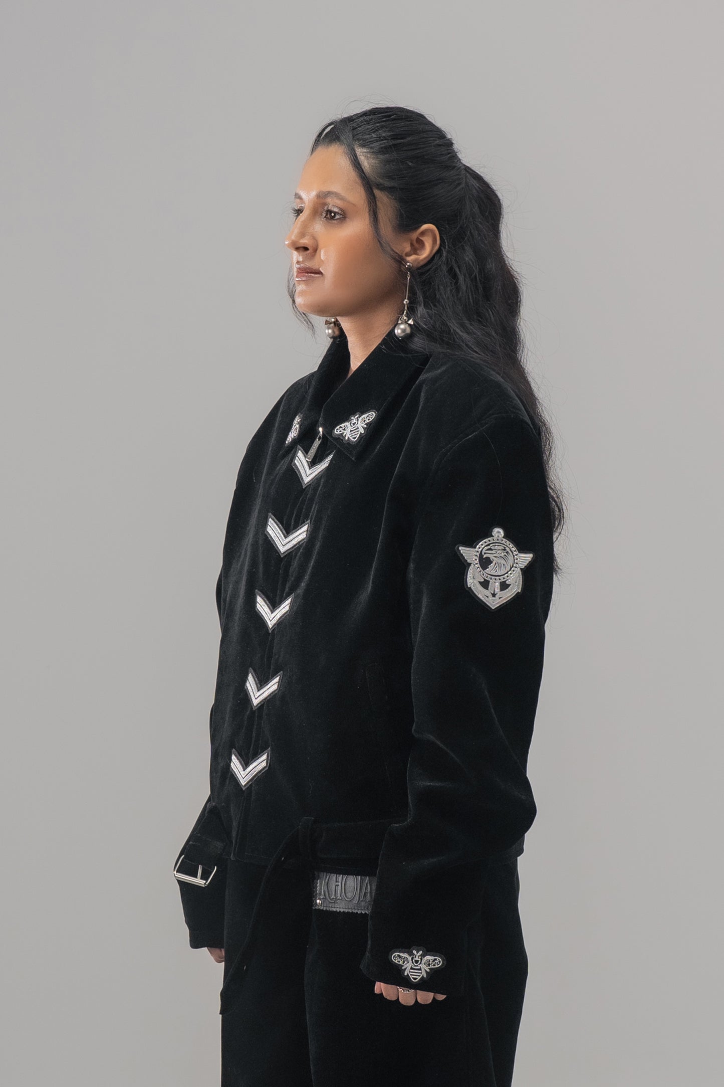 BLACK VELVET MILITARY JACKET